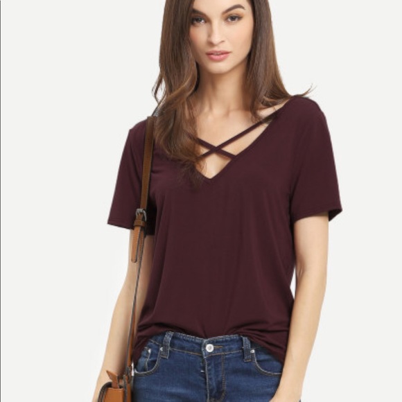 MUST GO - Maroon Criss Cross Front Casual Shirt - Picture 1 of 7